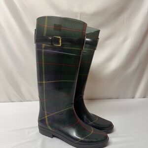 Lauren Ralph Lauren Black and Green Plaid Rain Boots
